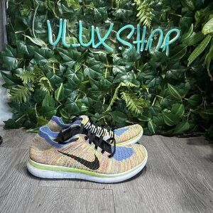 Nike Free RN Flyknit Shoes Womens Size 10 Blue Red Running Sneakers 831070-102